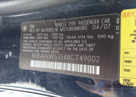 2008 BMW 550I z USA, uszkodzony, nr VIN WBANW53548CT49002